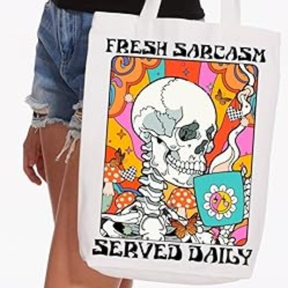 NEW FRESH SARCASM - SERVED DAILY Funny Sarcastic Canvas Tote Storage Bag - GIFT - Picture 2 of 3